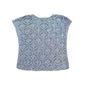 J. Jill Pure Jill Blue White Loose Knit Sweater Blouse Short Sleeve Size XS